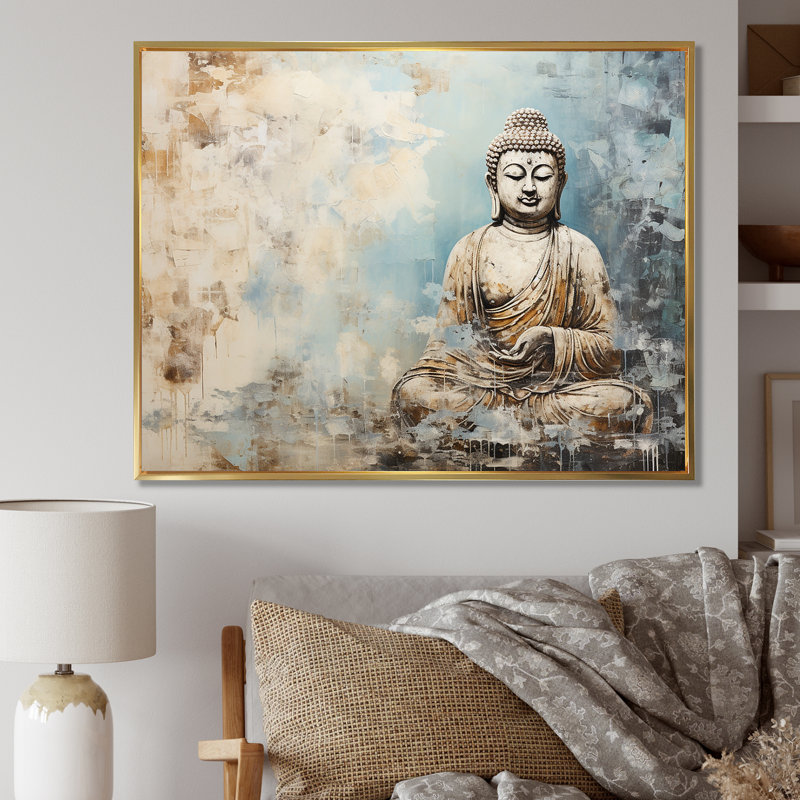 Statue simple bouddhisme - Art mural bouddhisme, Cadre flottant doré, H 12 po x l 20 po x P 1 po