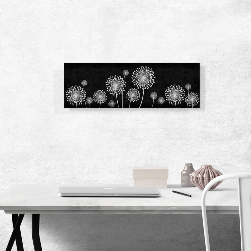 " Dandelion Black And White Panoramic ", 14" H x 38" W x 0.75" D