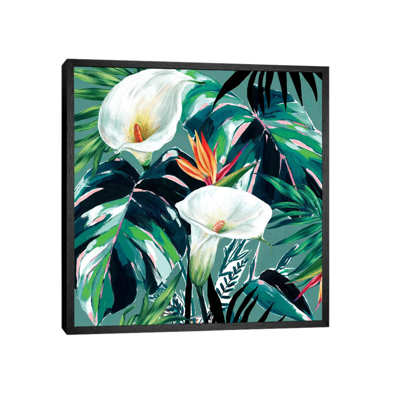 White Lily Paradise 1 Piece Painting on Canvas, 93.98 cm H x 93.98 cm W, Black Framed