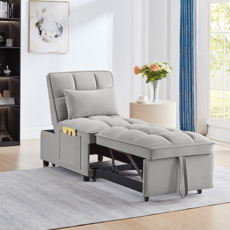 Canapé-lit simple capitonné avec dossier réglable et coussins, méridienne convertible, Gray