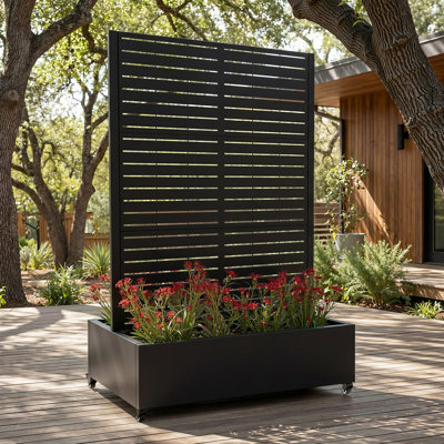 Double-Sided Raised Garden Bed with Trellis on Wheels, Metal Planter Box for Planting on Both Sides, Mobile Privacy Screen for Patio and Garden