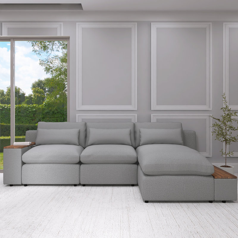 L-shaped Modular Sectional Sofa with Removable Back Cushions, Grey