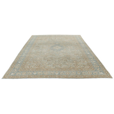 8x12 Light Brown and Blue Turkish Oushak Rug