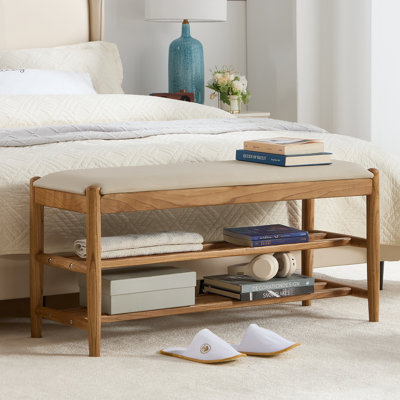 Banc de hall d'entrée avec rangement pour chaussures pour le couloir, la chambre à coucher, le salon, 3 niveaux (bois d'orme, blanc 43,3 po)