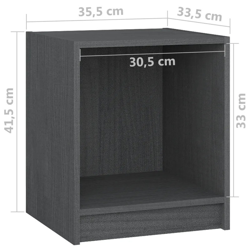 Gara 35.5cm W Solid Wood Bedside Table, Grey