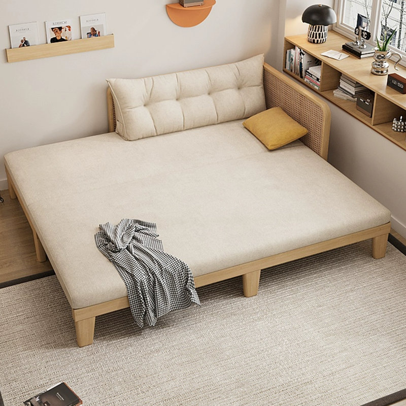 Canapé-lit avec méridienne convertible et cadre en chêne blanc, H 28,74 po x l 79,72 po x P 30,91 po
