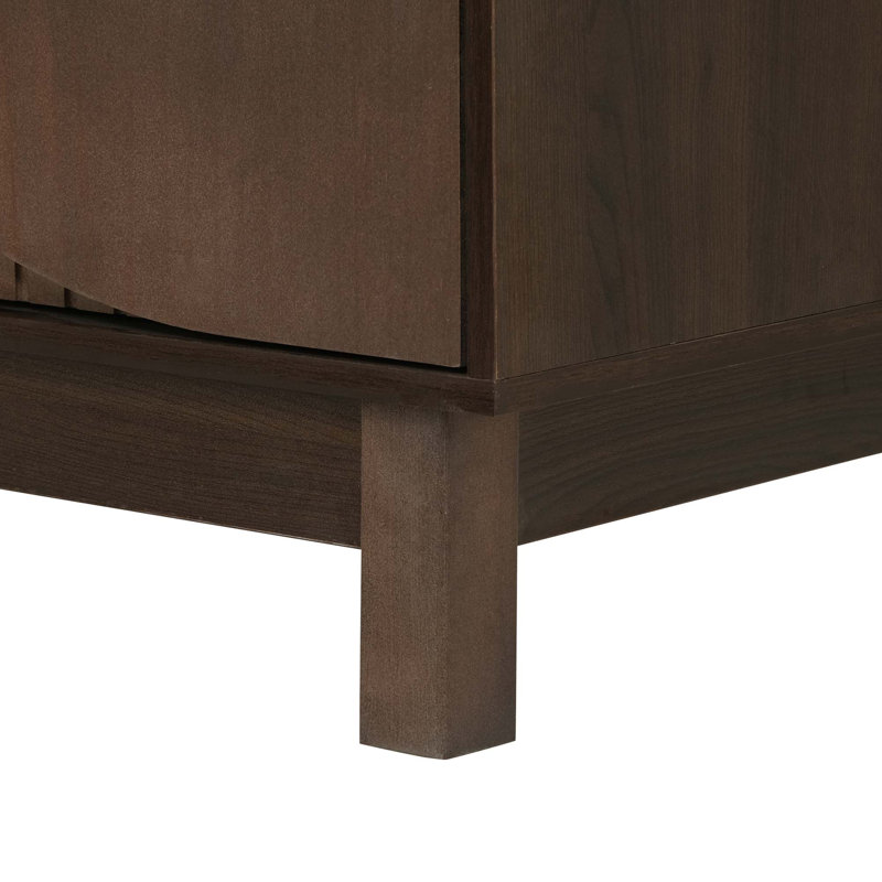 Commode cannelée moderne avec 6 tiroirs profonds et pieds en bois massif, Marron foncé