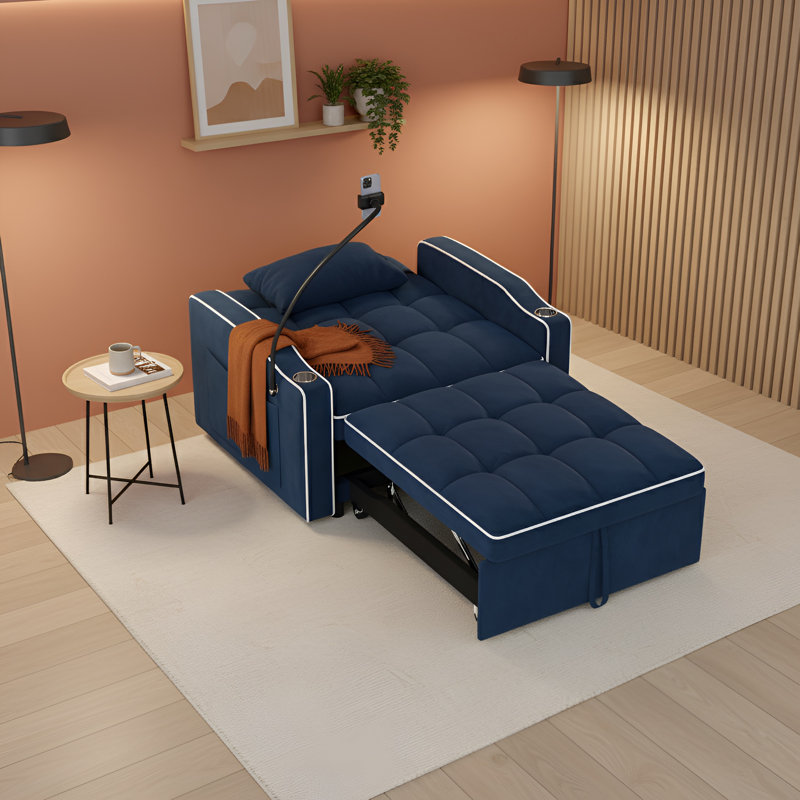 Méridienne d'appoint convertible convertible 37 po Jalena, Bleu