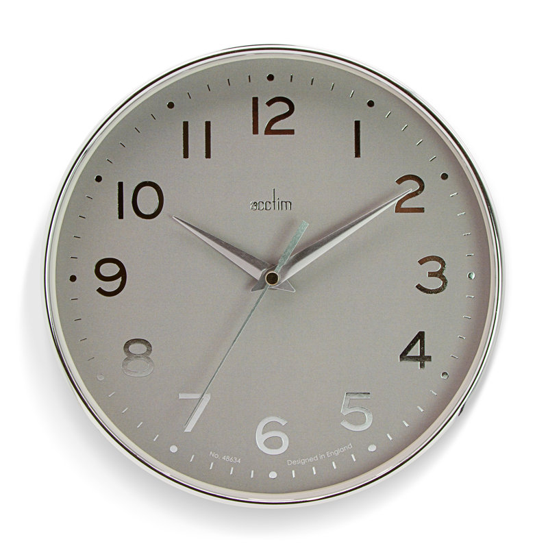Acctim Small Wall Clock for Kitchen Living Room Bedroom 20cm, Chrome/Gray