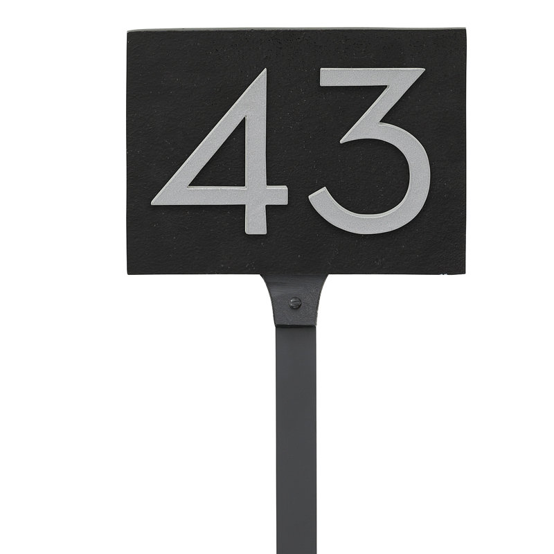 Floating 1-Line Lawn Address Sign, Black, Yes, Silver
