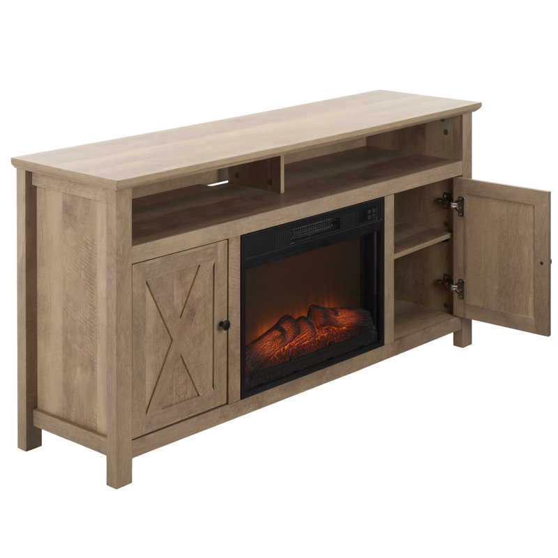 Cliff 2 Door Wood Fireplace, Rustic Oak