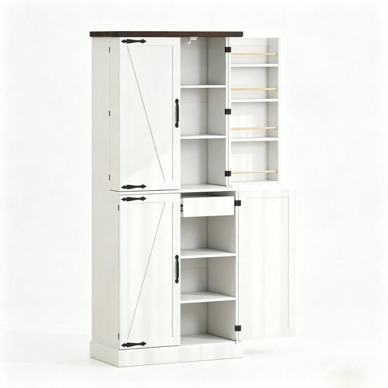 Élégante armoire de rangement pour le bureau personnel et la cuisine avec tablettes réglables et portes de grange rustiques