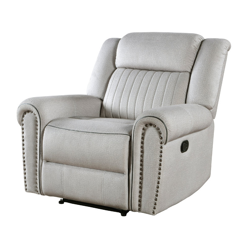Fauteuil inclinable Ben, 41 po, microfibre, garniture cloutée, Manuel - Bouton-poussoir