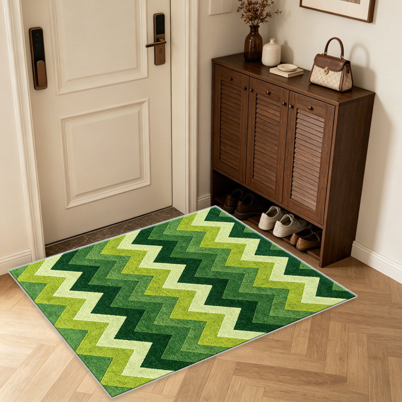 Green Chevron Zigzag area rugs for Living Room, Soft and Comfortable, Suitable for all seasons, easy to maintain, machine washable Indoor floor mat, Under Table Farmhouse suitable for Bedroom, Dining Room, Study, Patio, Balcony, Home Decor
