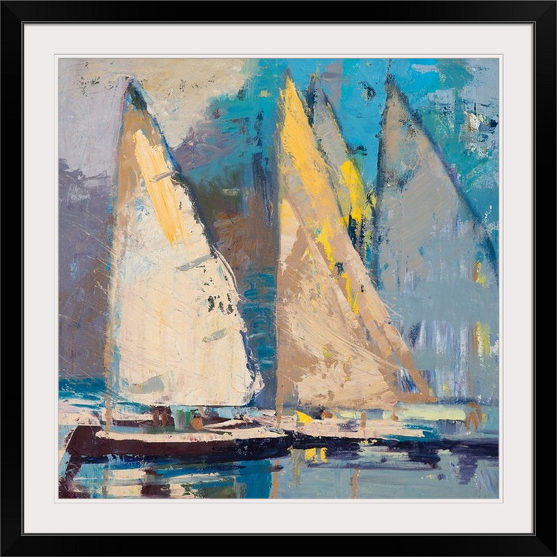 «Carwell Breeze, Sail and Sky» par Beth A. Forst, reproduction d'art, H 38 po x l 38 po x P 1 po, Cadre noir