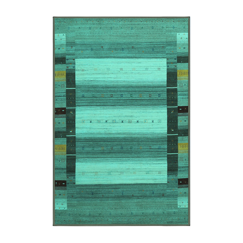 Tapis turquoise contemporains lavables à la machine 1900, Rectangle 8 pi x 12 pi