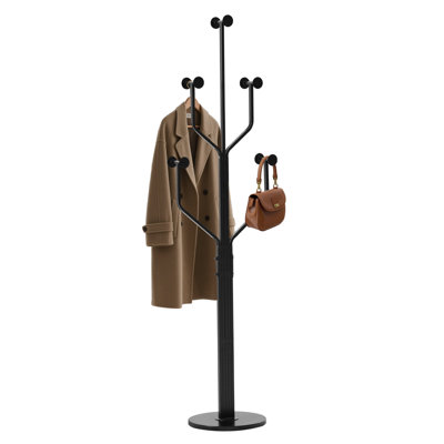 Coat Rack Freestanding With 10 Hooks, Metal Coat Rack Stand, Heavy Duty Standing Coat Tree With Sturdy Round Base For Clothes, Hat, Jacket / Entryway, Hallway, Bedroom, Black