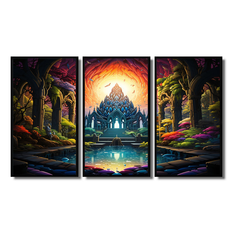 Tarsem - Ensemble de salon mural art abstrait paysage, Cadre flottant noir, H 40 po x l 60 po x P 1 po