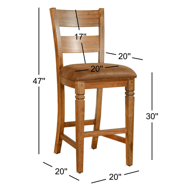 Gridley Upholstered Faux Leather Counter Stool with Solid Wood Frame, Brown, Rustic Oak