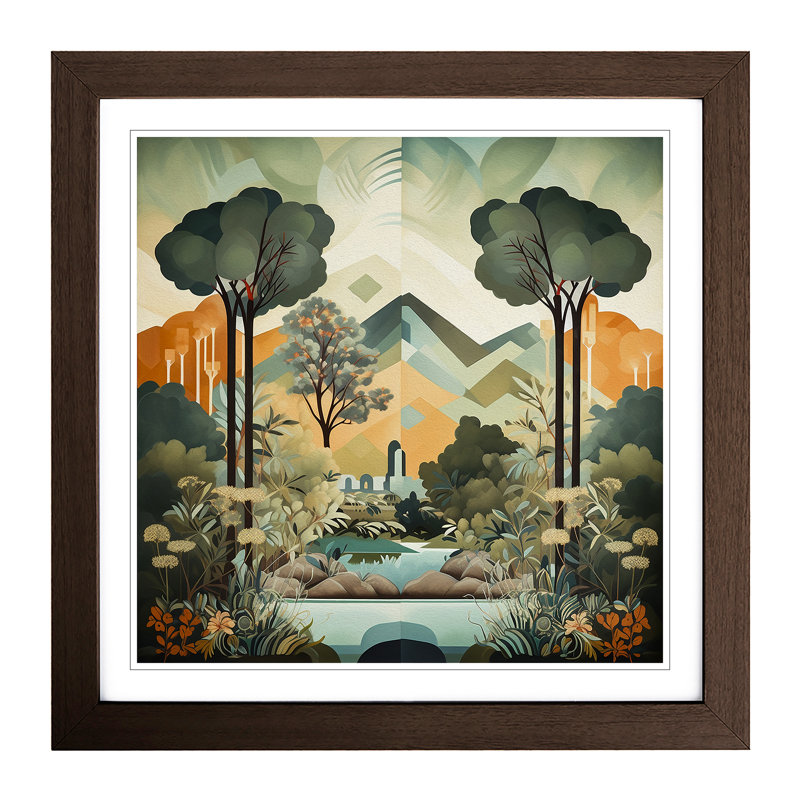 Landscape Deco No.6 - Single Picture Frame Print on Wood, Walnut