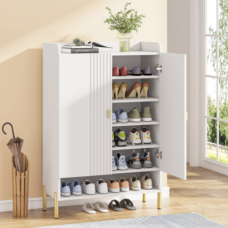 18 Pair Shoe Storage Cabinet, White