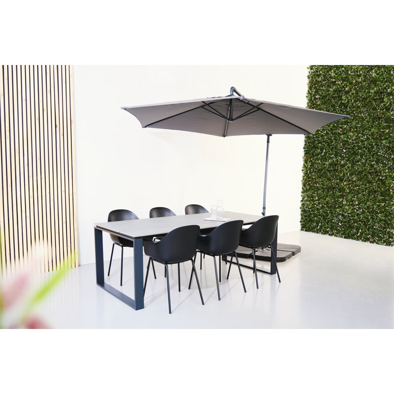 Muheezat 6 - Person Patio Dining Set with Rectangular Table, Grey, Ocean Black