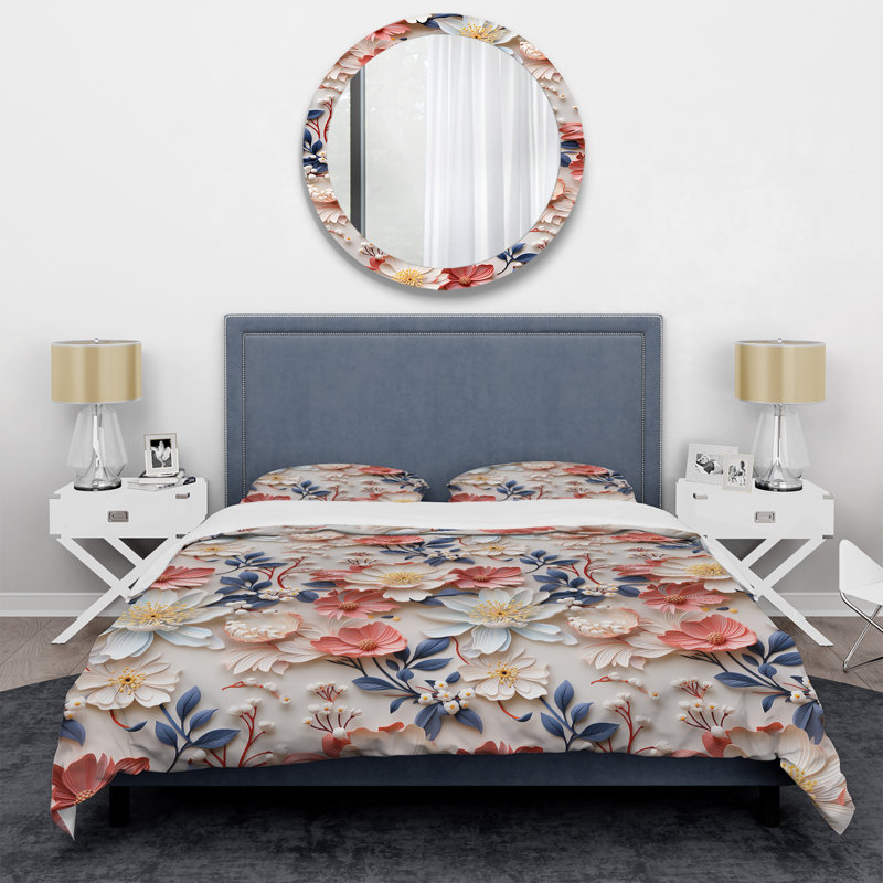 Ensemble de housse de couette beige à motif de coquelicots à motif floral I