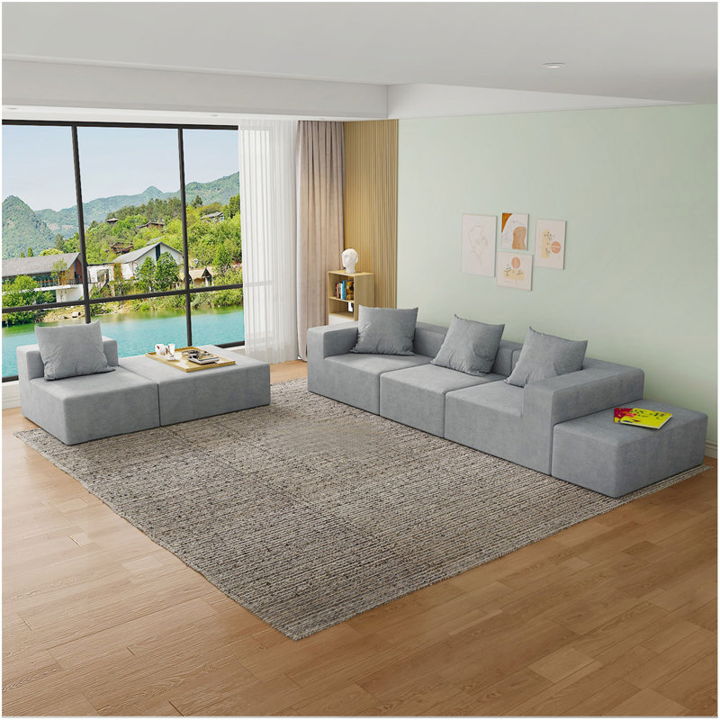 Canapé modulaire convertible en tissu de microfibre gris, H 24 po x l 132 po x P 38,6 po, Gris antique
