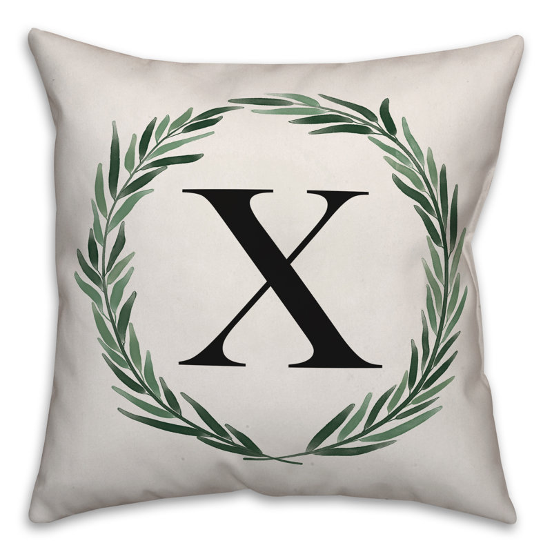 Monogramme de couronne de verdure aquarelle - housse de coussin carré X et insert, X