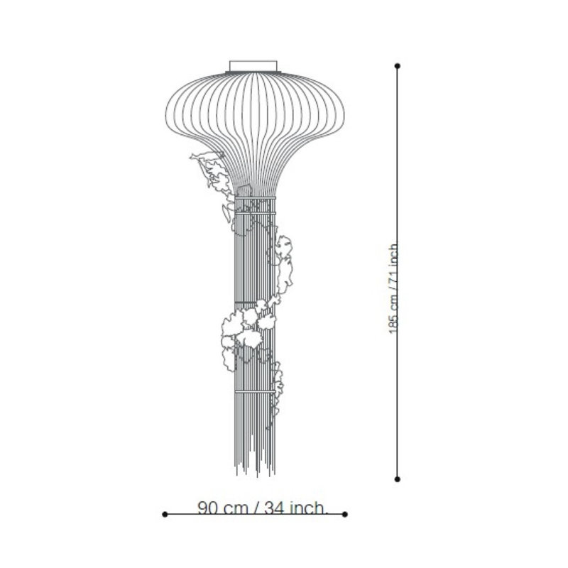 Lustre cylindrique en cage avec oignon Jaterius 1, 34 po de diamètre x 71 po de hauteur, Brun nickel