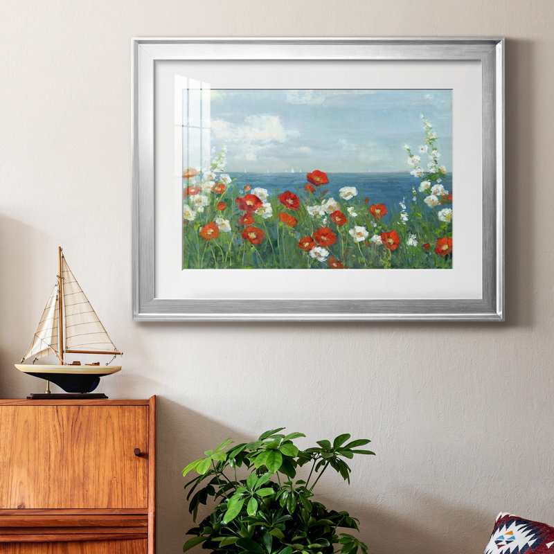 À travers les fleurs - Peinture encadrée, Papier avec cadre argenté, H 22,5 po x l 30,5 po x P 1,5 po