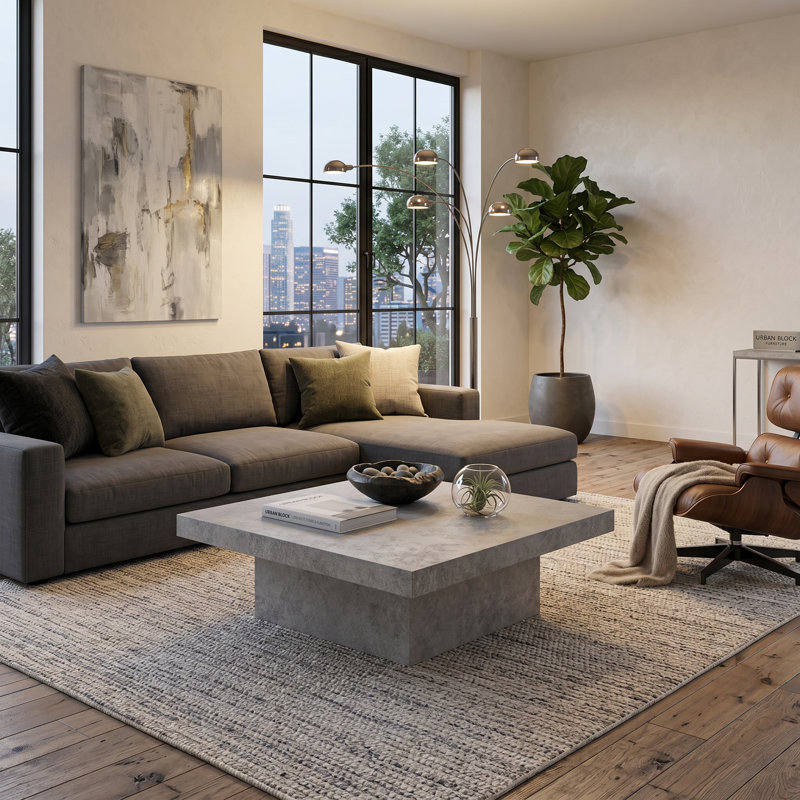 Caomhan Block Coffee Table, Gray , 12.2" H x 35.4" L x 35.4" W