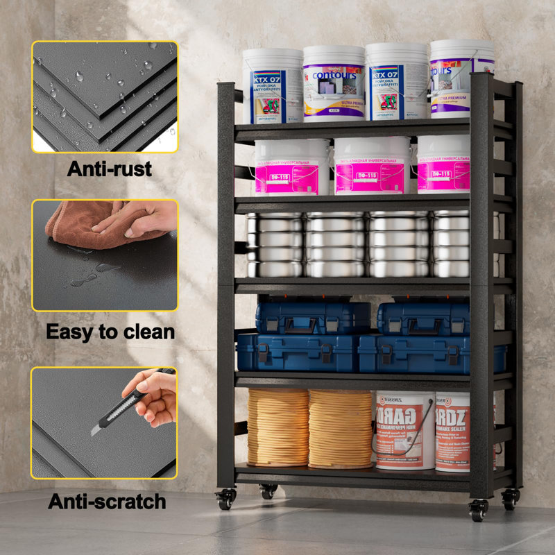 Heavy Duty Garage Shelving with Wheels Adjustable Metal Storage Racks, 72'' H x 35'' W x 16'' D