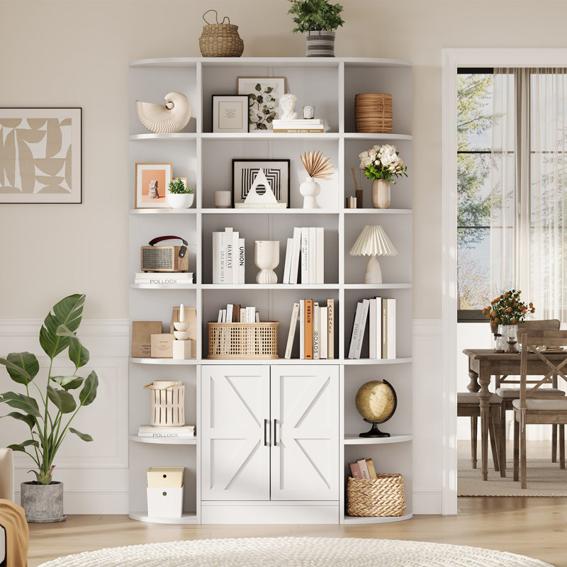 75in Tall Bookcase with Doors and Open Shelves for Bedroom, Living Room, Study Room, White