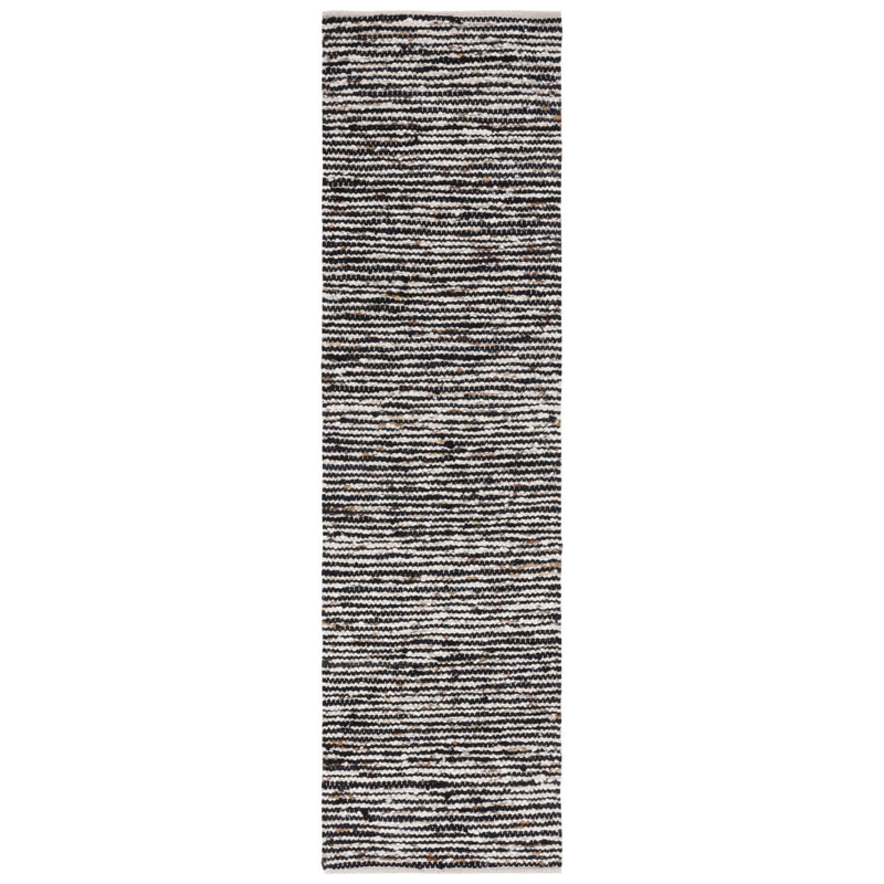Jeanann Flat Weave Wool/Cotton Rug in White/Black, Runner 2'3" x 8'
