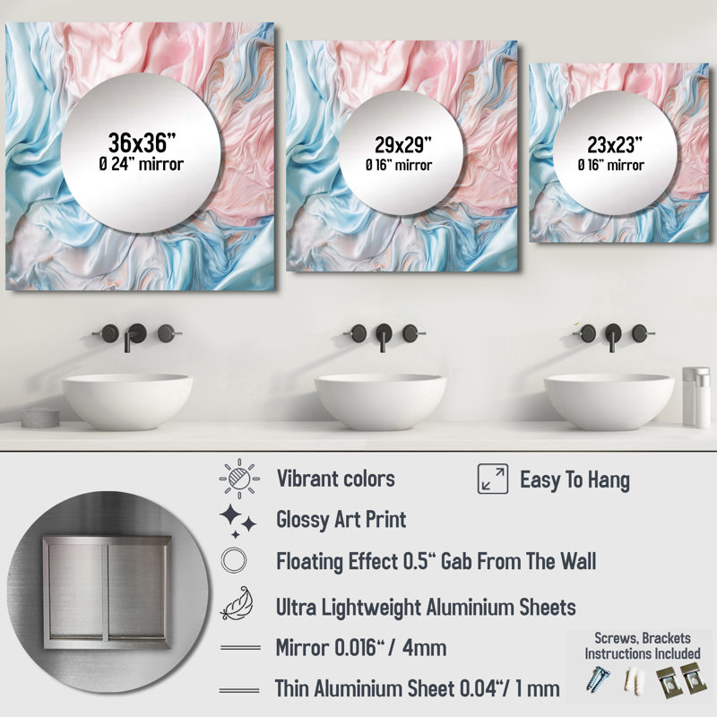 Pieternella - Miroir abstrait mural carré en marbre pour salle de bain, 29 po x 29 po