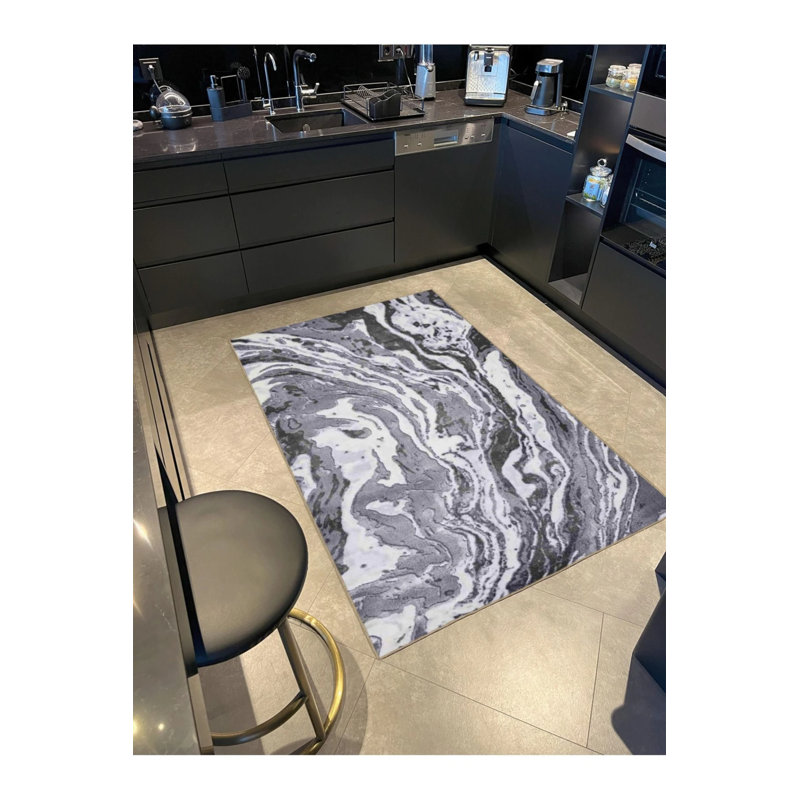 Gray Pastel Themed Patterned Woven Base Washable Carpet, Rectangle 5' x 9'11"