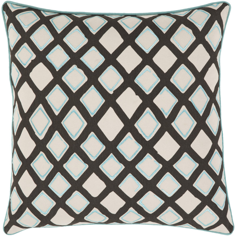 Omo Geometric Cotton Throw Pillow, 22" x 22", Saffron/Cream/Sky Blue