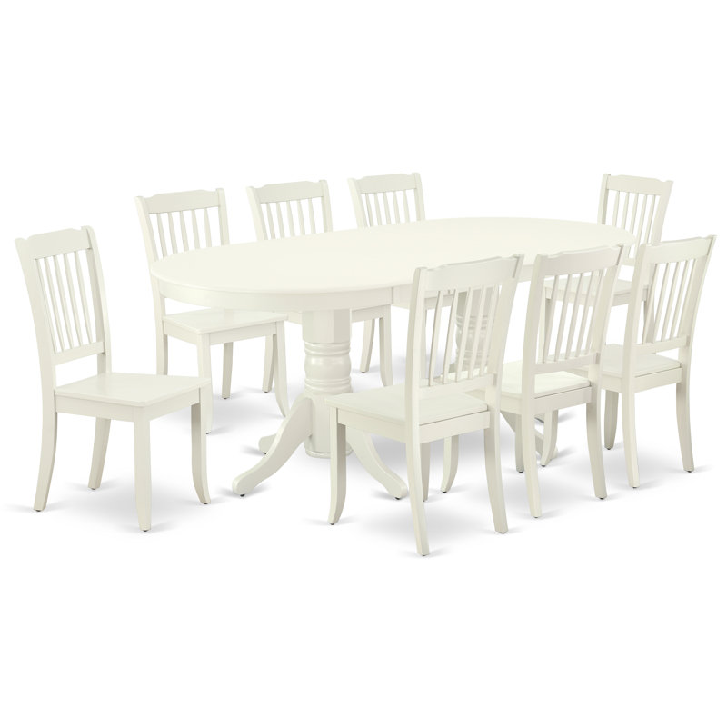 9 Piece Dining Room Table Set Includes an Oval Kitchen Table with Butterfly Leaf and 8 Dining Chairs, Linen White
