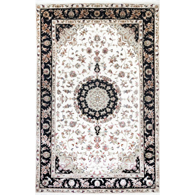 Hand-Knotted High-Quality White and Black Area Rug
