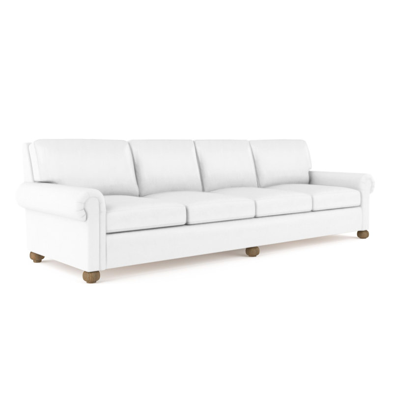 Canapé extra long à panneau roulé avec pieds en oignon Leroy, Patiné, H 36 po x l 120 po x P 49 po, Cuir vieilli noir Jack