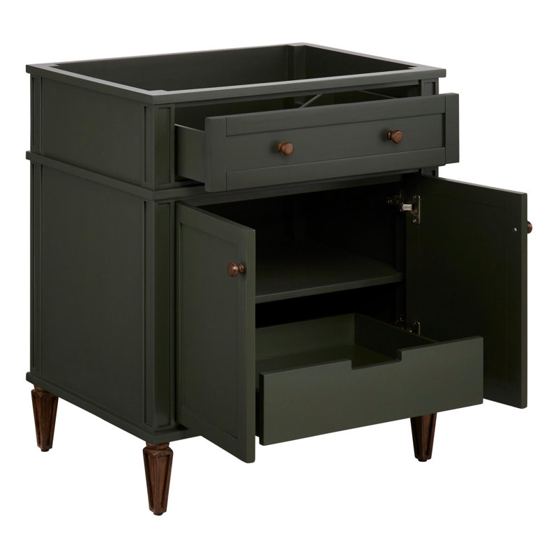 30" Dark Olive Green Mahogany Vanity with Carrara Marble Top
