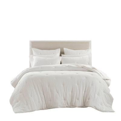 3-Piece King Cotton  Embroidered Quilt Set,White