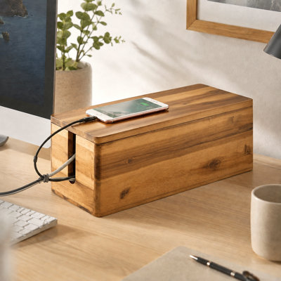 Acacia Wood Large Cable Management Box Round Edge