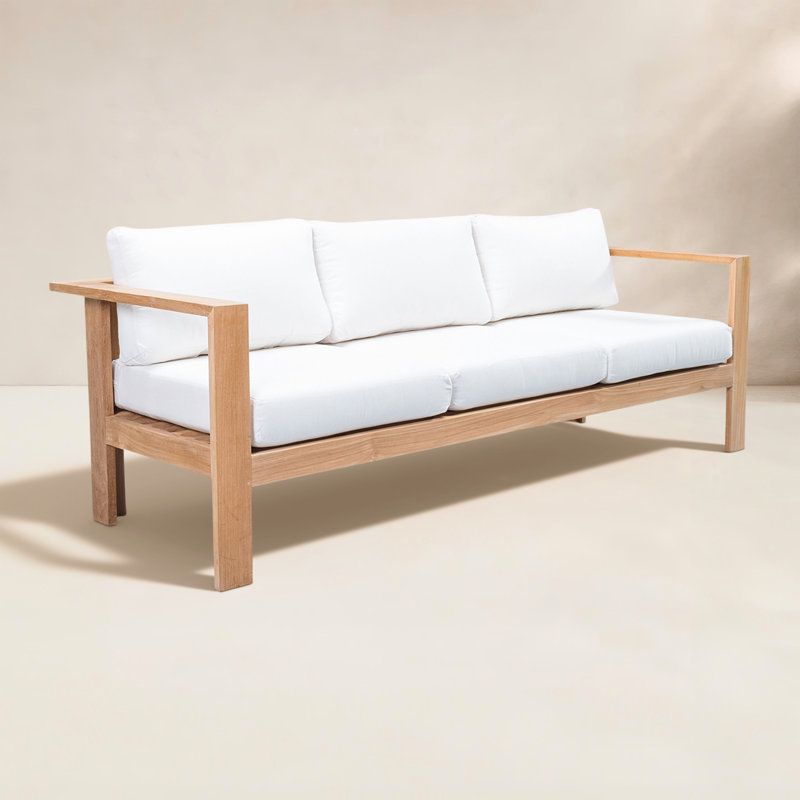 Ando Teak Patio Sofa with Sunbrella Cushions, Canvas Natural Sunbrella® Canvas