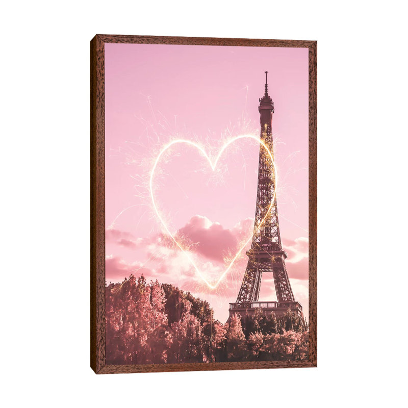 Paris Heart - Print on Canvas, Classic Brown Wood Framed, 101.6cm H x 66.04cm W x 3.81cm D