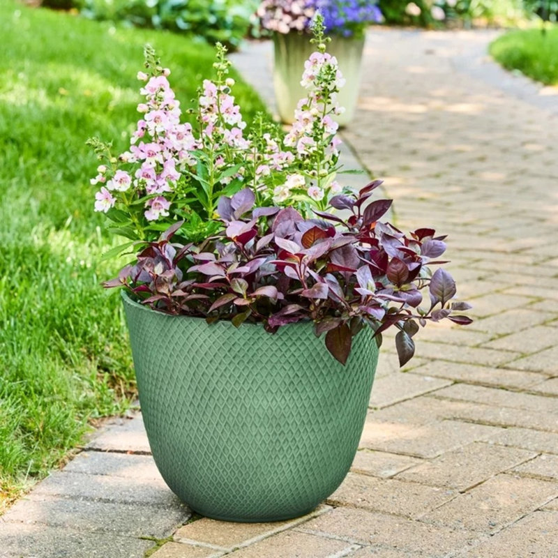 Pot à fleurs vert en résine recyclée, Vert