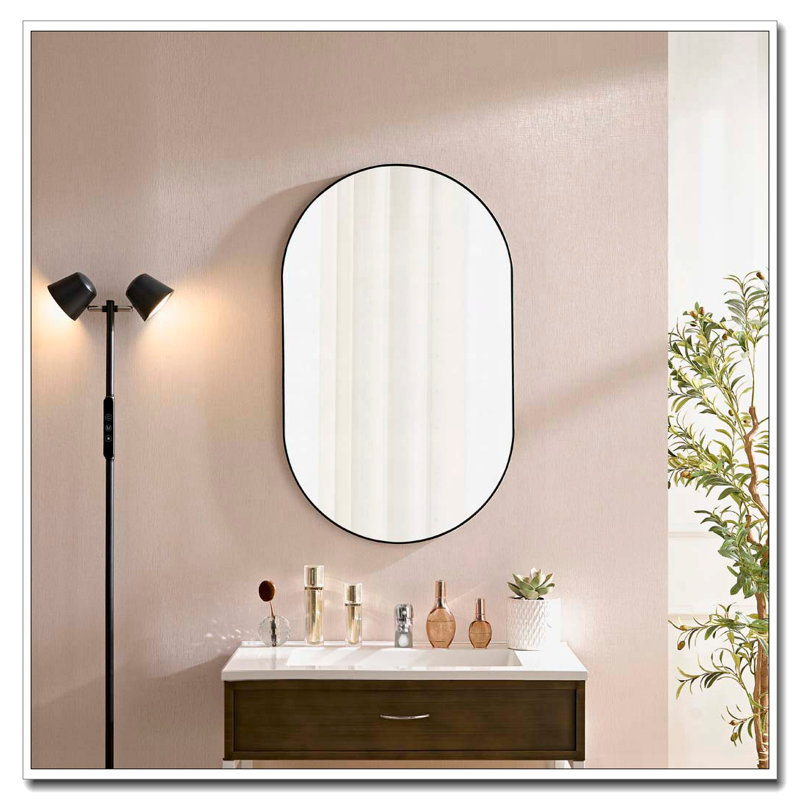 Miroir mural 36 * 22 pouces noir en métal ovale miroir