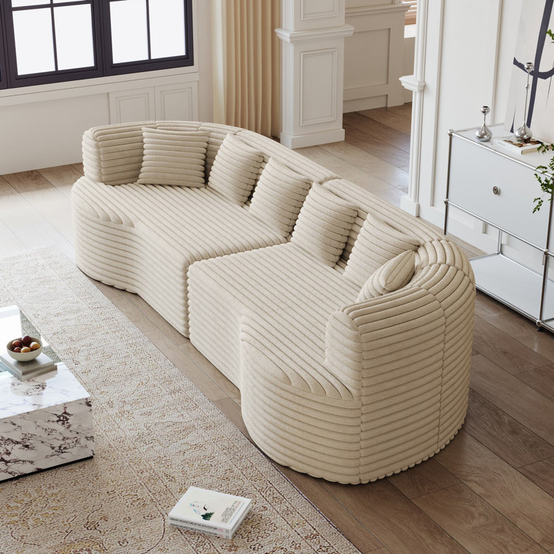 Glendora 2 - Piece Curved Sectional Sofa, Beige Corduroy
