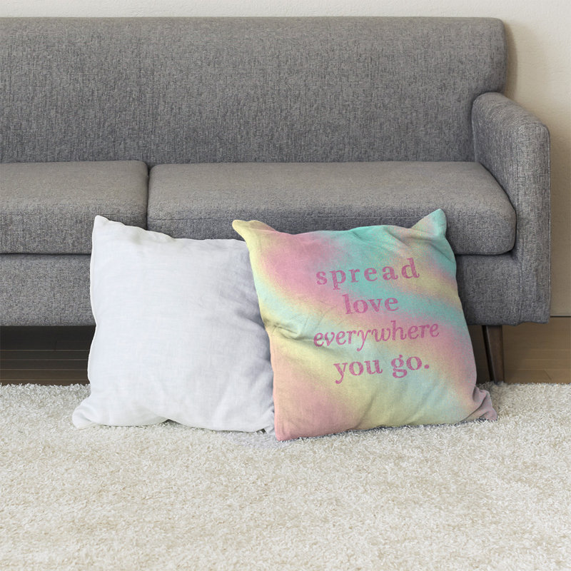 Coussin de sol à motif d’amour spread, H 28 po x l 28 po, Arc-en-ciel pastel